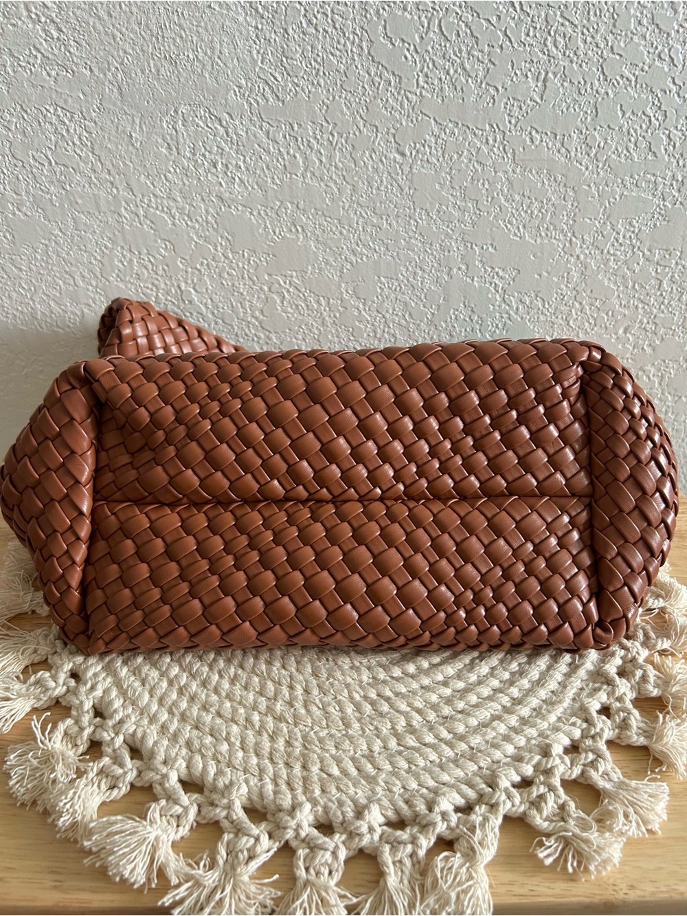 Rachel Zoe Chocolate Brown Woven Leather Hobo Slouchy Shoulder Bag Wristlet Set - Picture 5 of 12